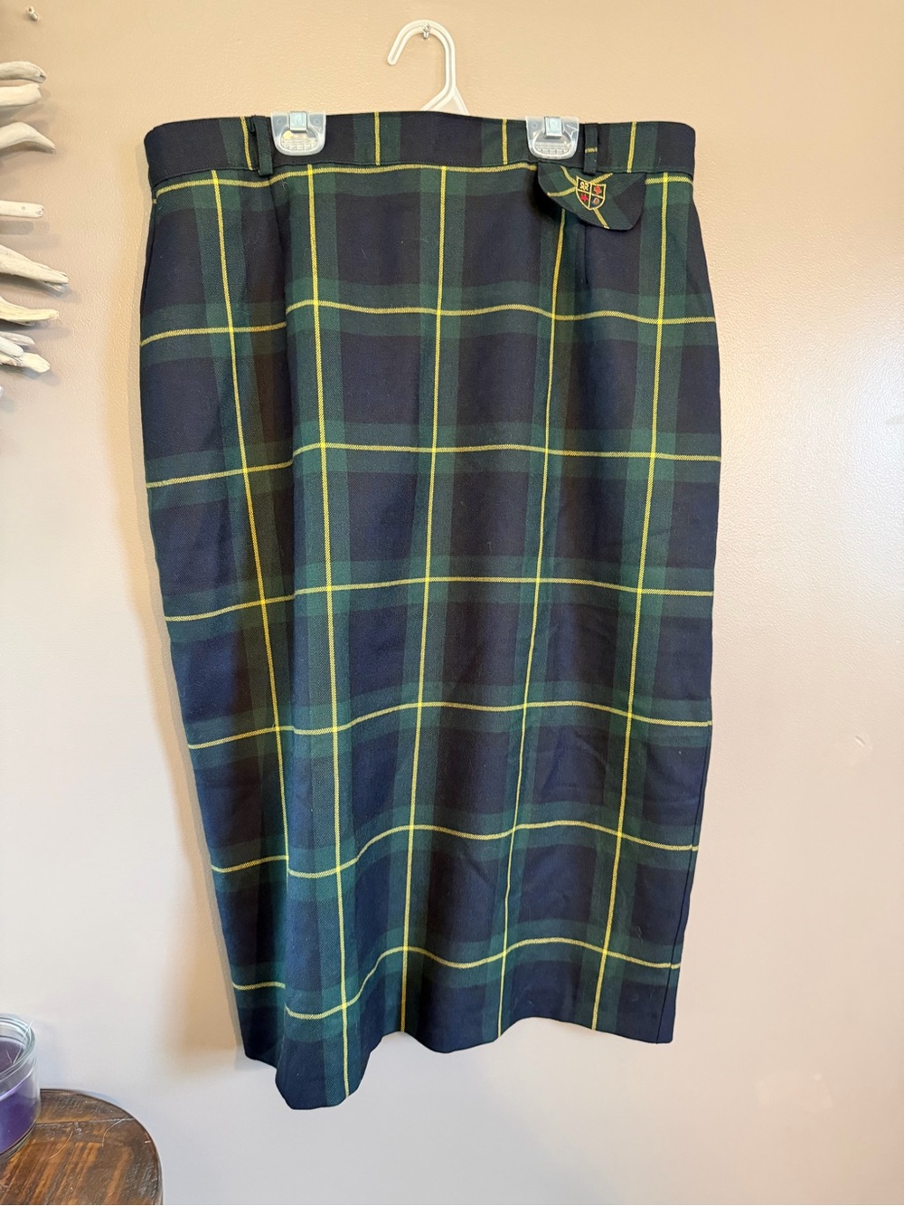 Nygard Collection Wool Midi Skirt in Plaid Navy Blue and Green